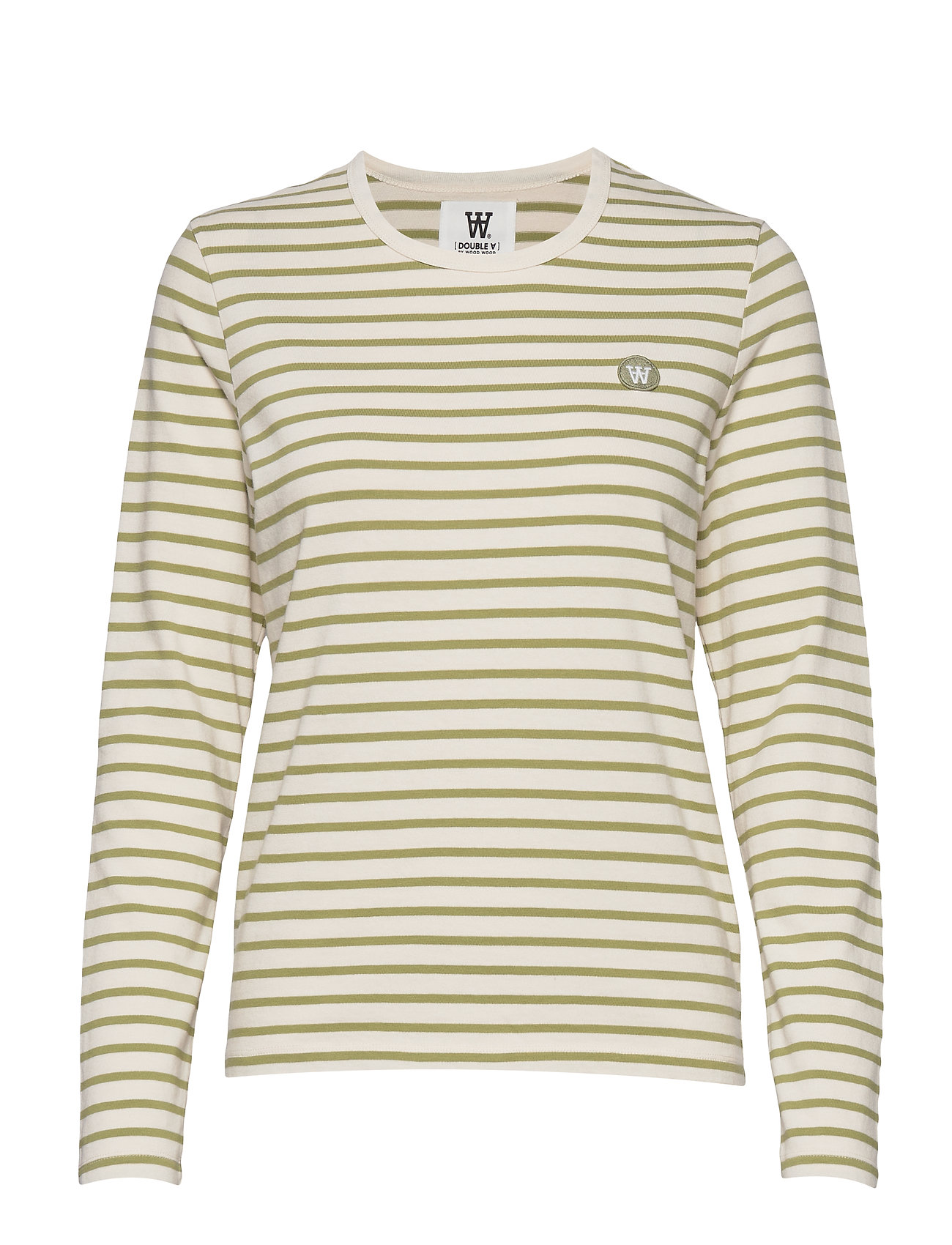 Moa Long Sleeve Langærmet T-shirt Creme Wood langærmede t-shirts & toppe fra Wood Wood til dame i OFF-WHITE/OLIVE STRIPES - Pashion.dk