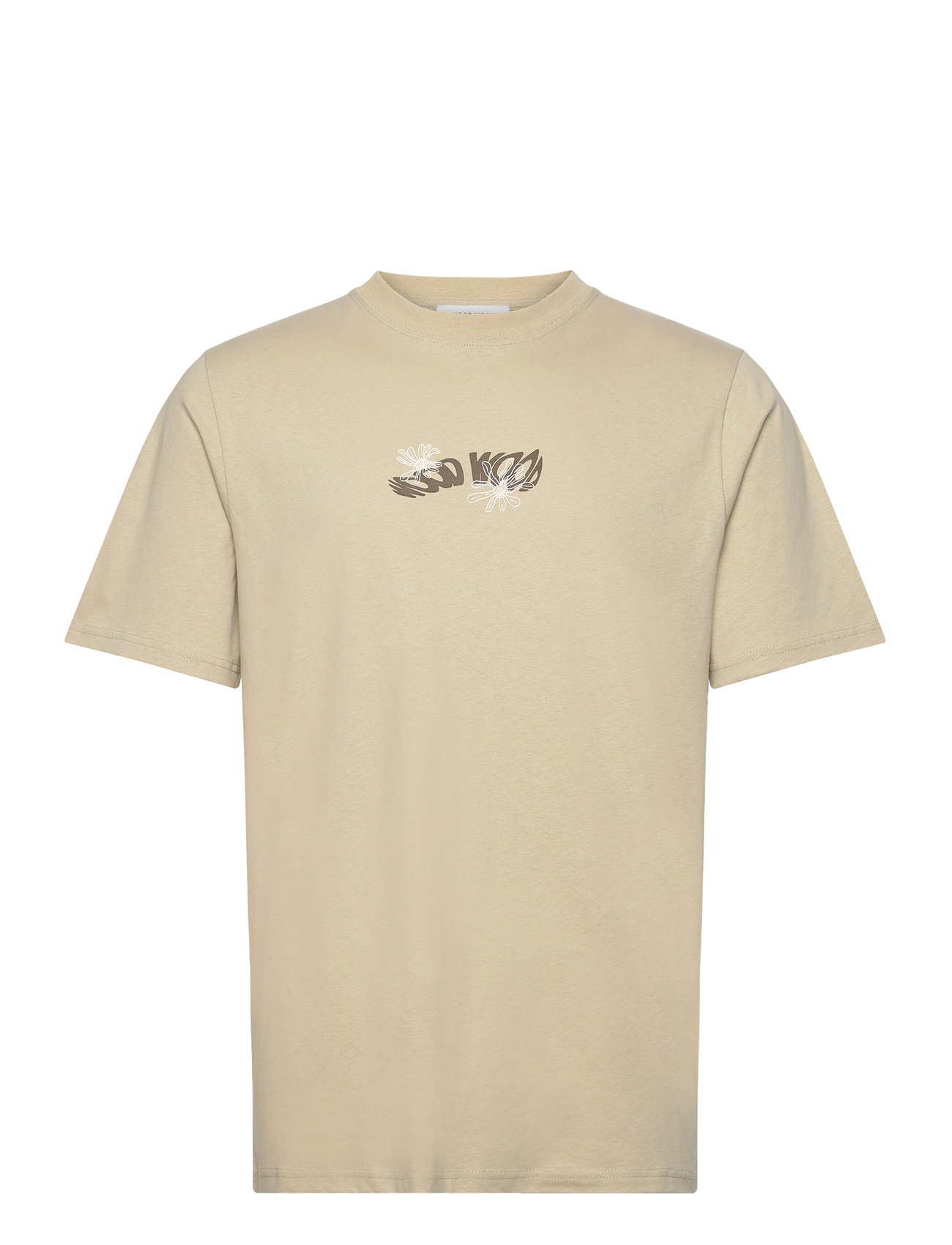 WOOD WOOD Bobby Flowers T-Shirt Gots, S, Beige, T-Shirts > Kortærmede, Herre
