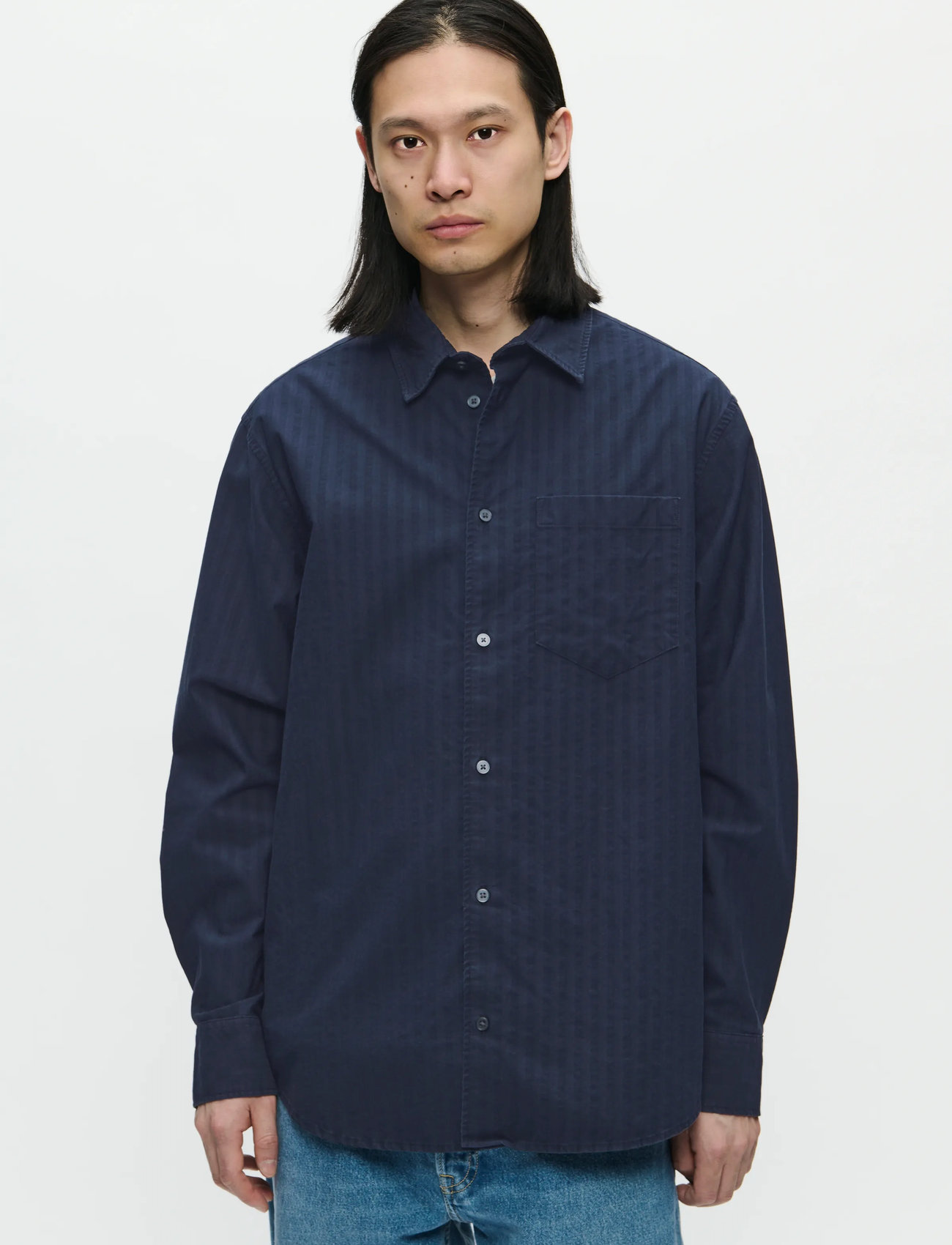 WOOD WOOD Wwnico Shirt 25201, S, Navy, Shirts > Striped Shirts, Herre