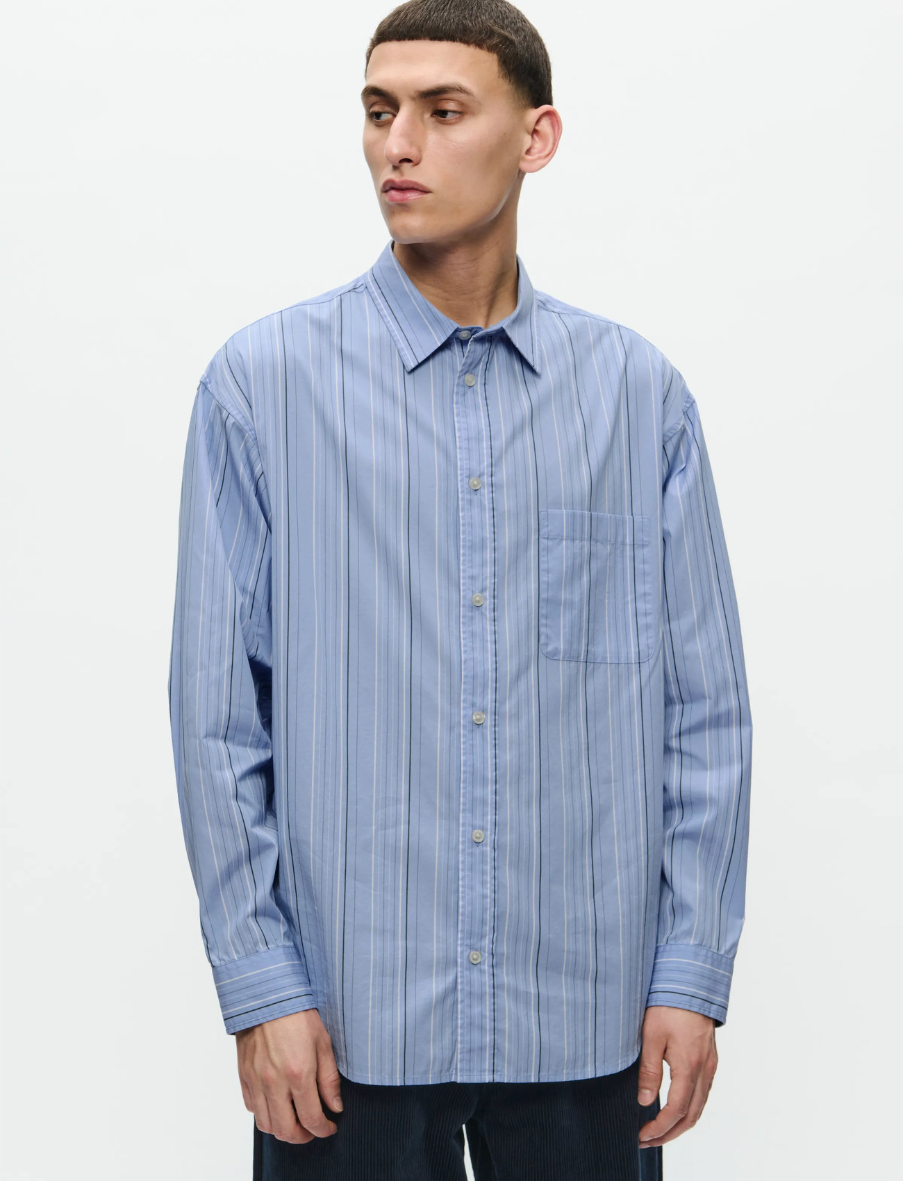 WOOD WOOD Wwcarter Shirt Stripe 25115, L, Blue, Shirts > Striped Shirts, Herre
