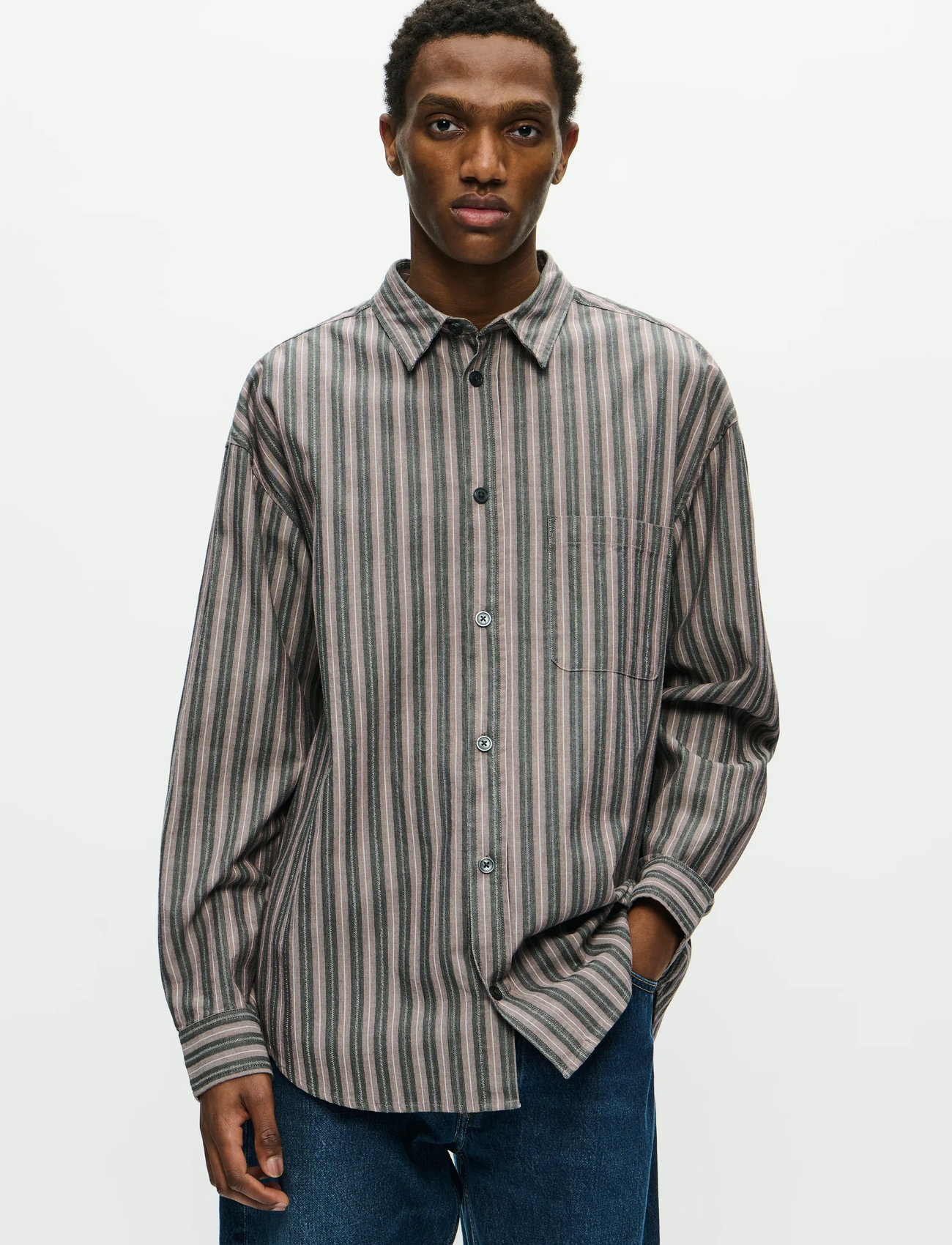 WOOD WOOD Wwcarter Shirt 25200, L, Beige, Shirts > Striped Shirts, Herre
