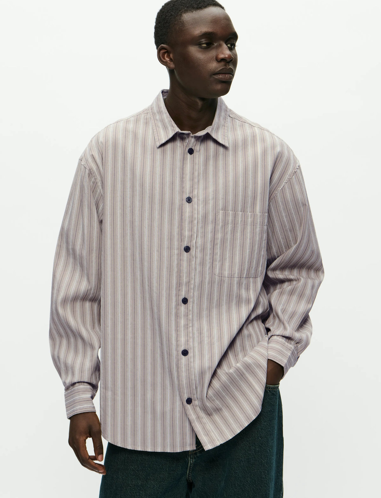 WOOD WOOD Wwcarter Shirt 25200, S, Grey, Shirts > Striped Shirts, Herre