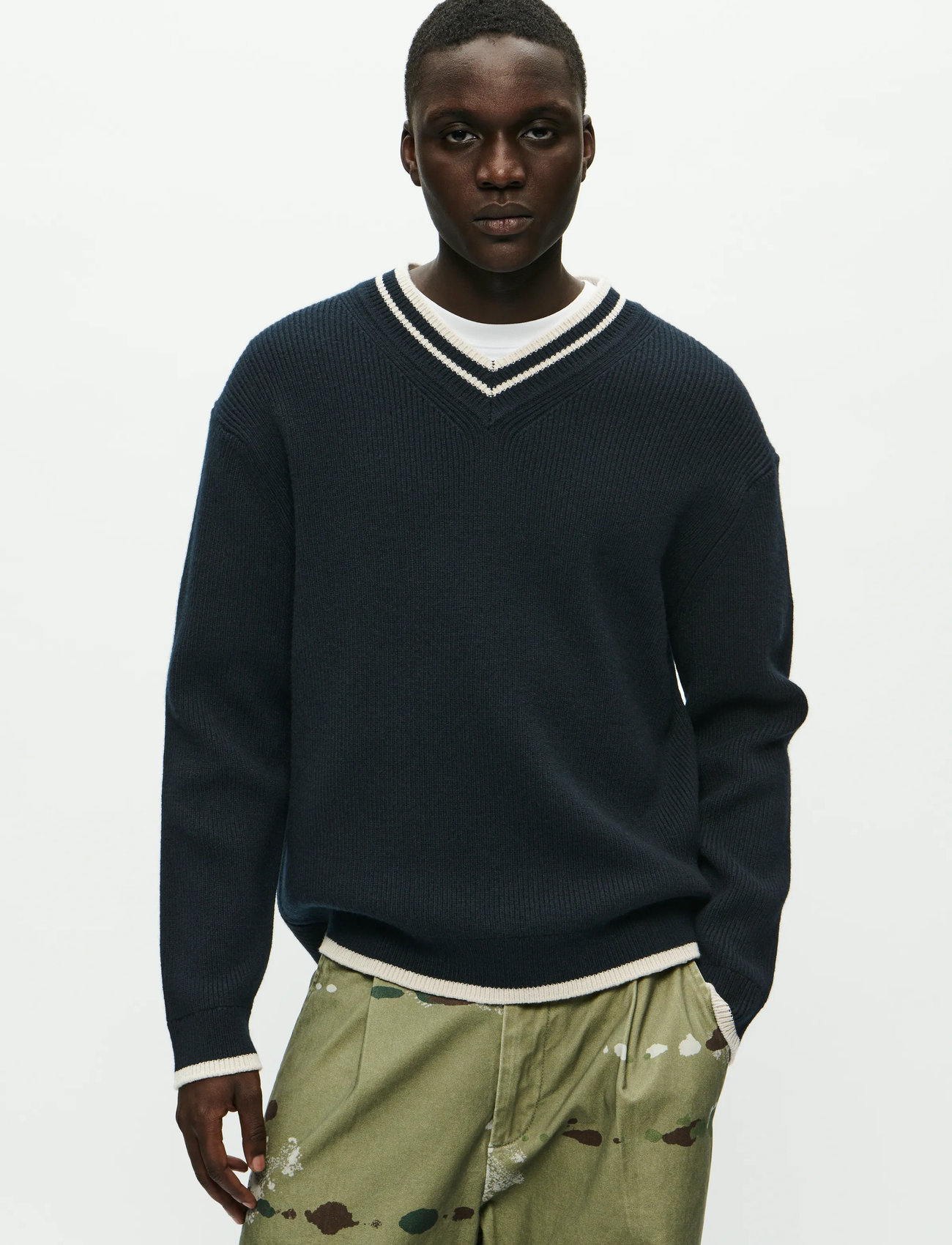 WOOD WOOD Wwcobek V-Neck 25193, M, Navy, Strik > V-Halse, Herre