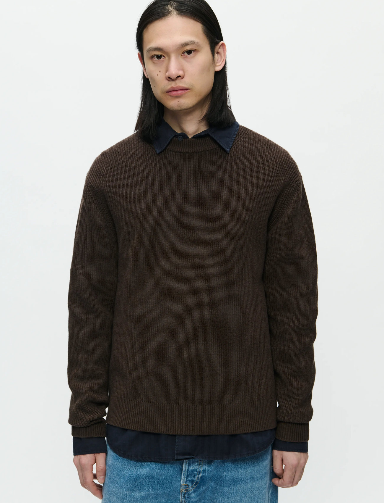 WOOD WOOD Wwmorten Crew Neck 25195, S, Brown, Strik > Runde Halse, Herre