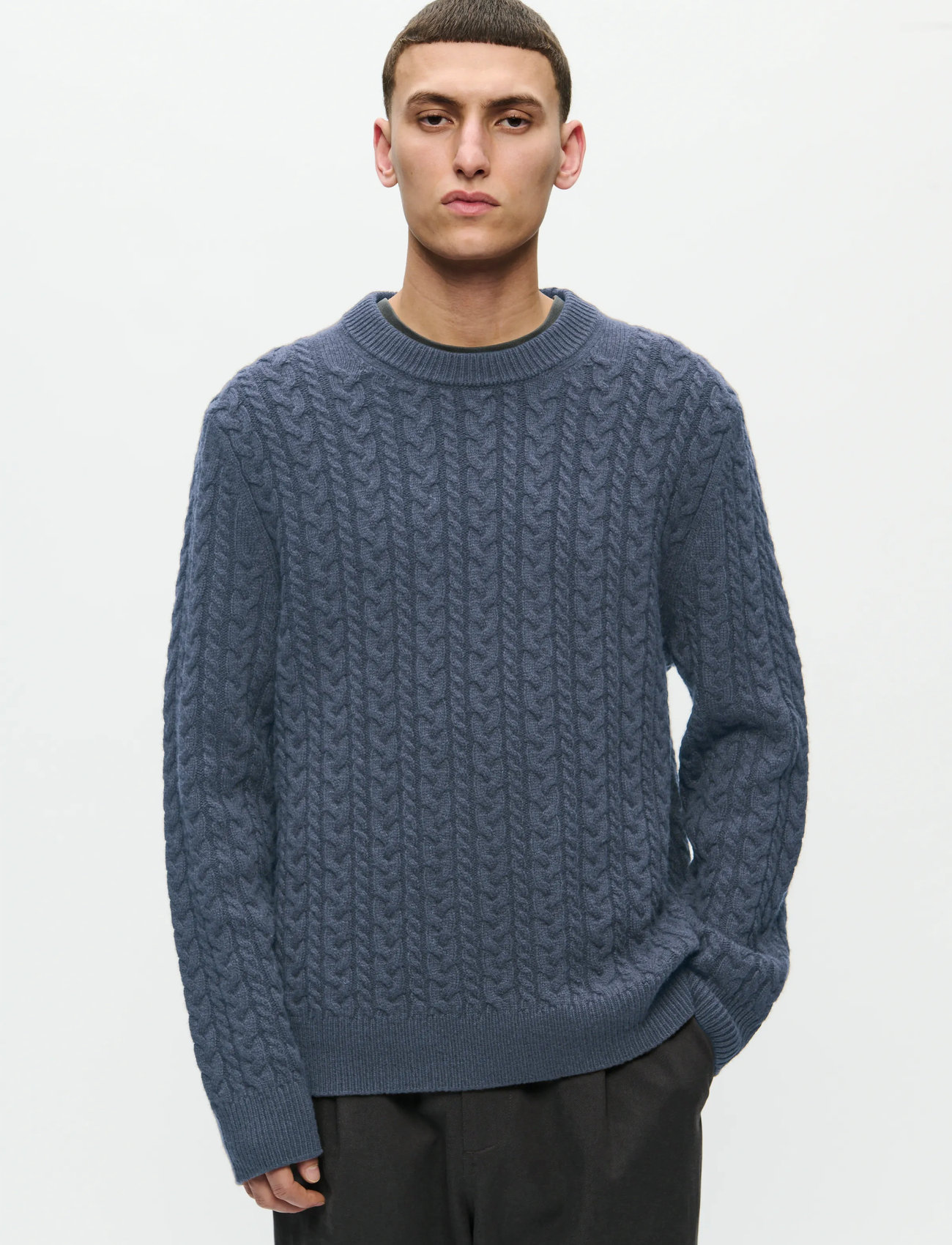 WOOD WOOD Wwsteve Crew Neck 25223, M, Blue, Strik > Runde Halse, Herre