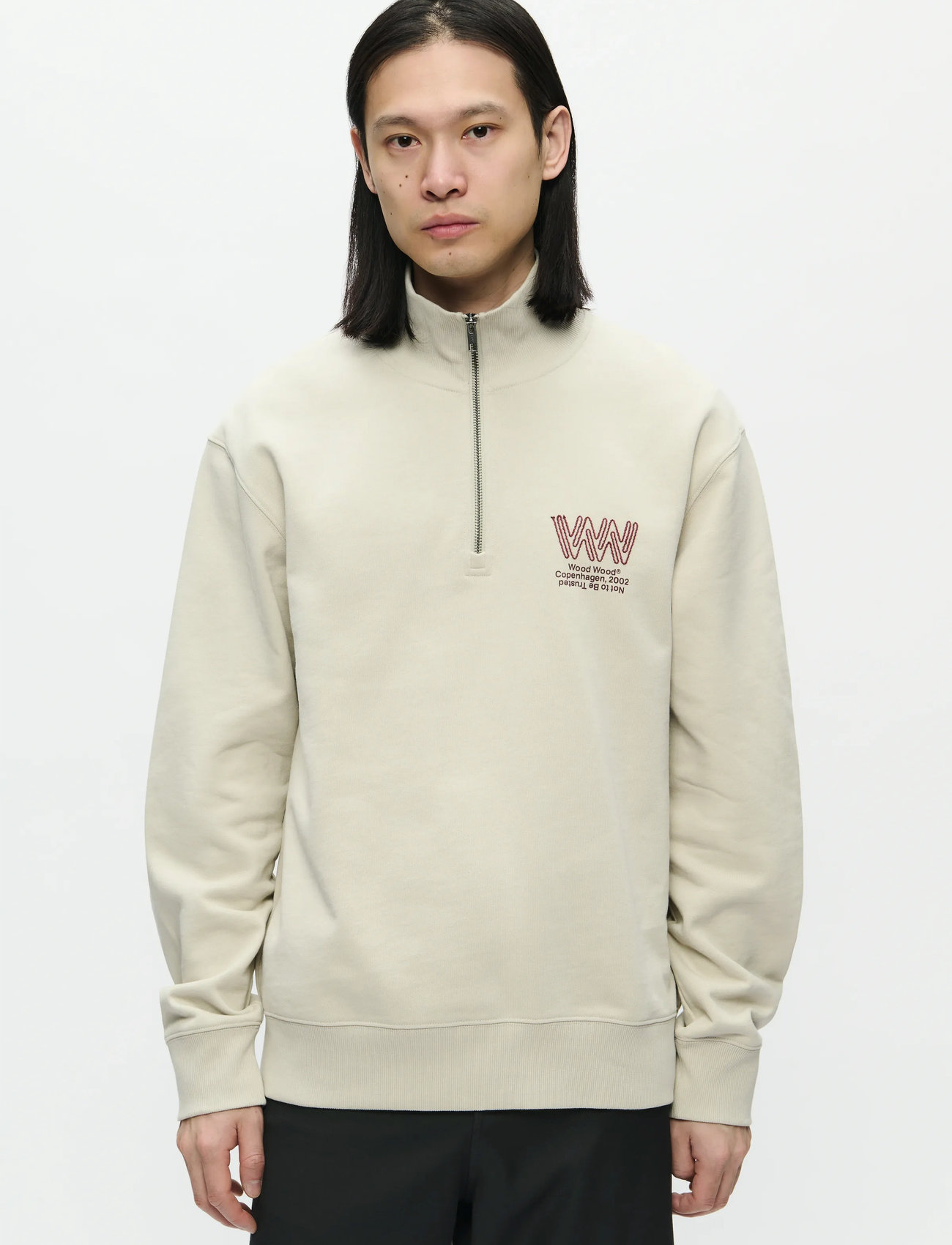 WOOD WOOD Wwjack Half Zipper Corp 25211, L, Cream, Sweatshirts & Hættetrøjer > Sweatshirts, Herre