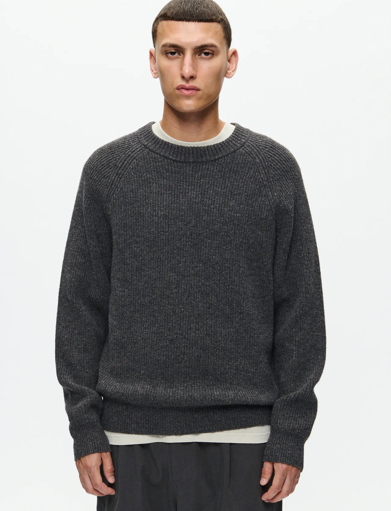 WOOD WOOD Wwkevin Crew Neck 25298, L, Grey, Strik > Runde Halse, Herre