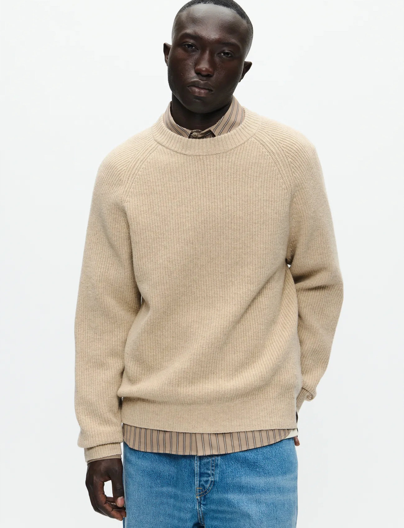 WOOD WOOD Wwkevin Crew Neck 25298, M, Beige, Strik > Runde Halse, Herre