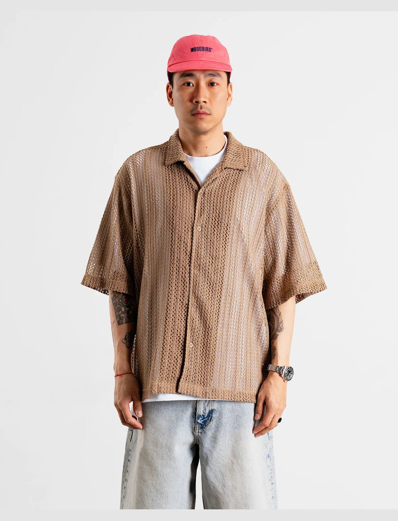 Woodbird Wbwang Lace Shirt, XL, Brown, Shirts - Short-sleeved Shirts, Herre
