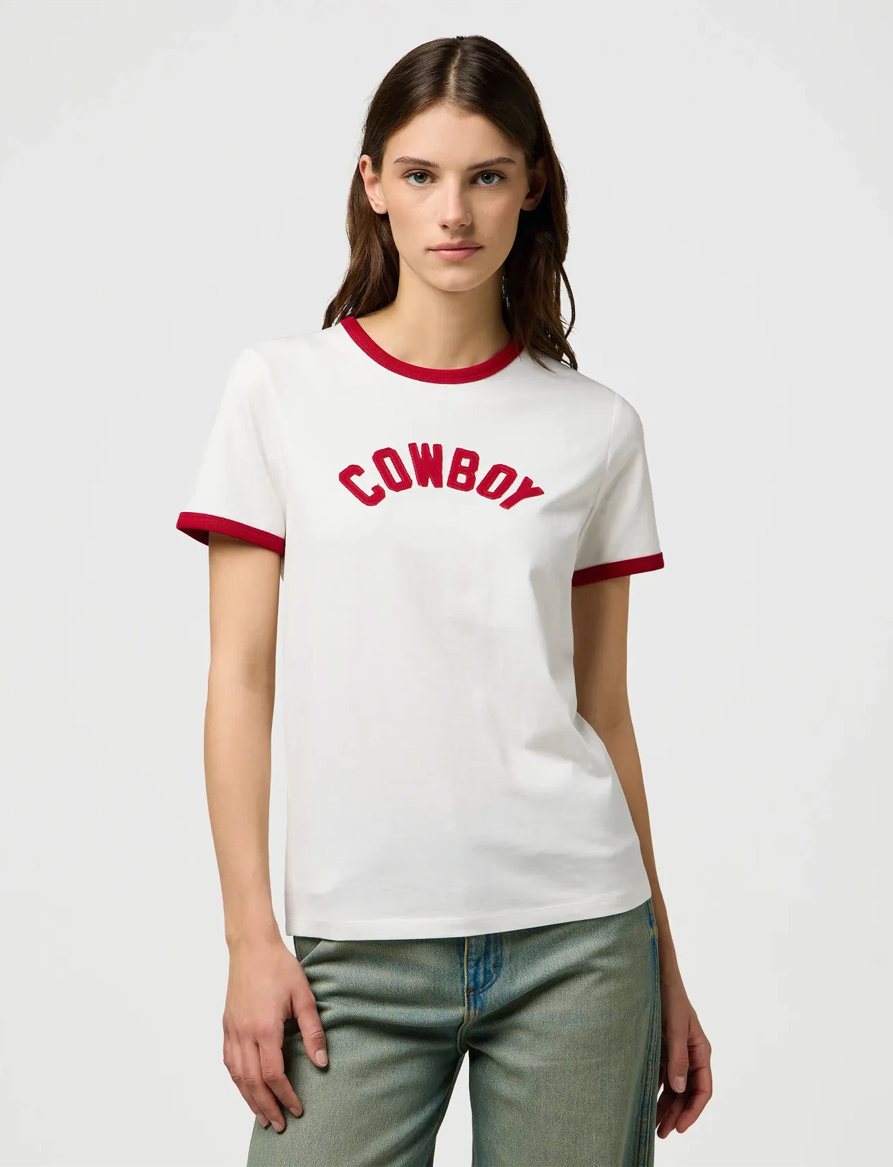 Wrangler Ringer Tee, XS, White, T-Shirts & Toppe > Kortærmede, Dame