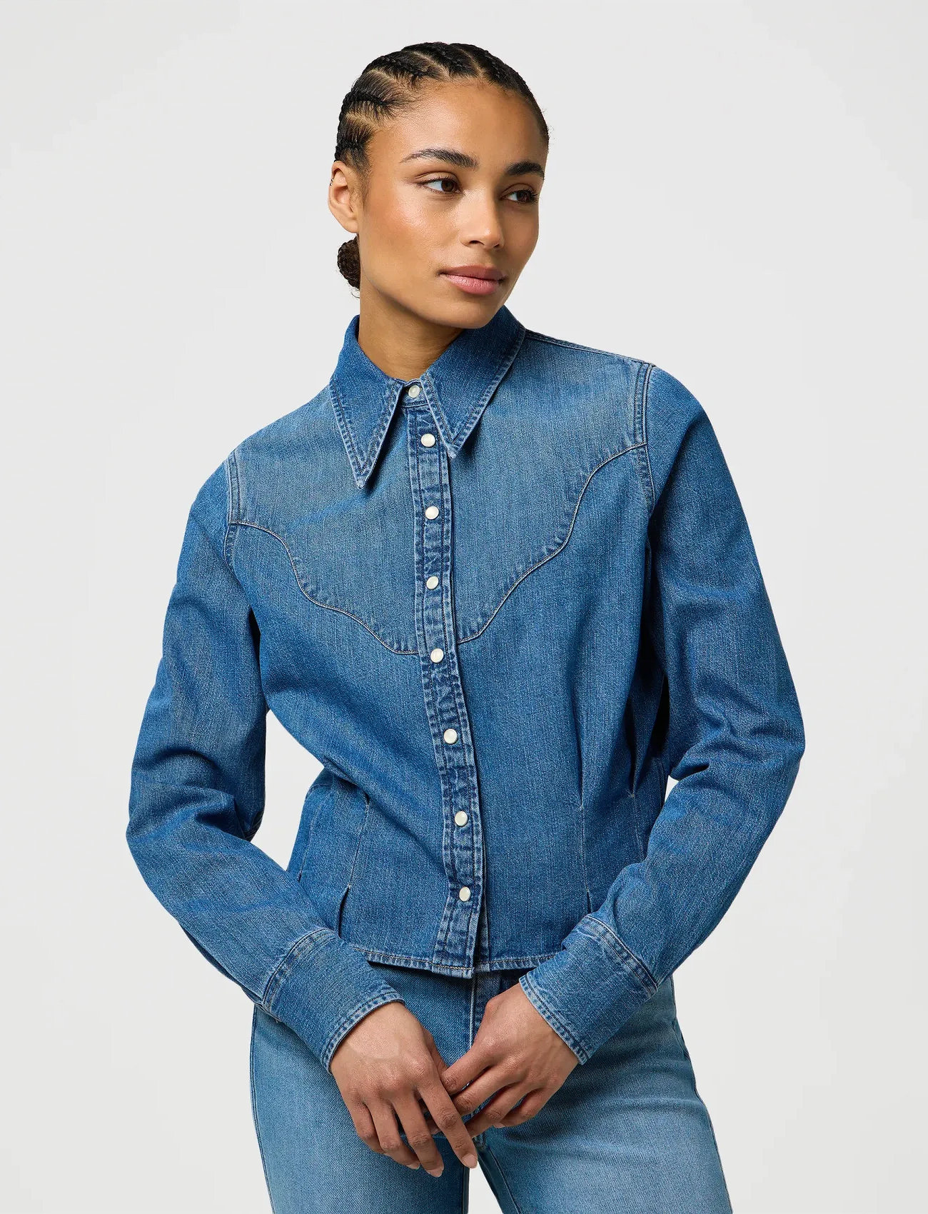 Wrangler Femme Peplum Shirt, S, Blue, Skjorter > Langærmede, Dame