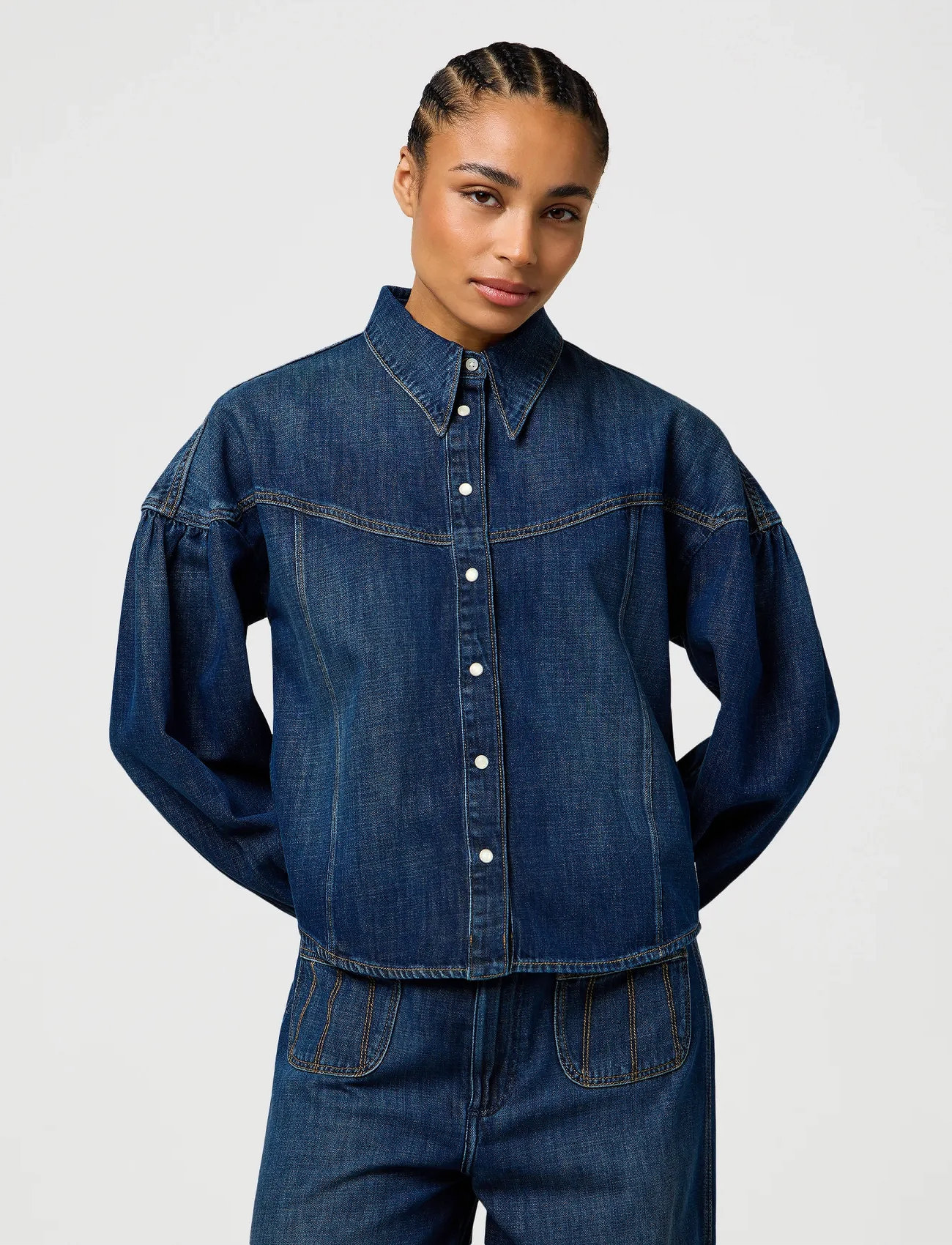 Wrangler Pintuck Shirt, XL, Blue, Skjorter > Langærmede, Dame