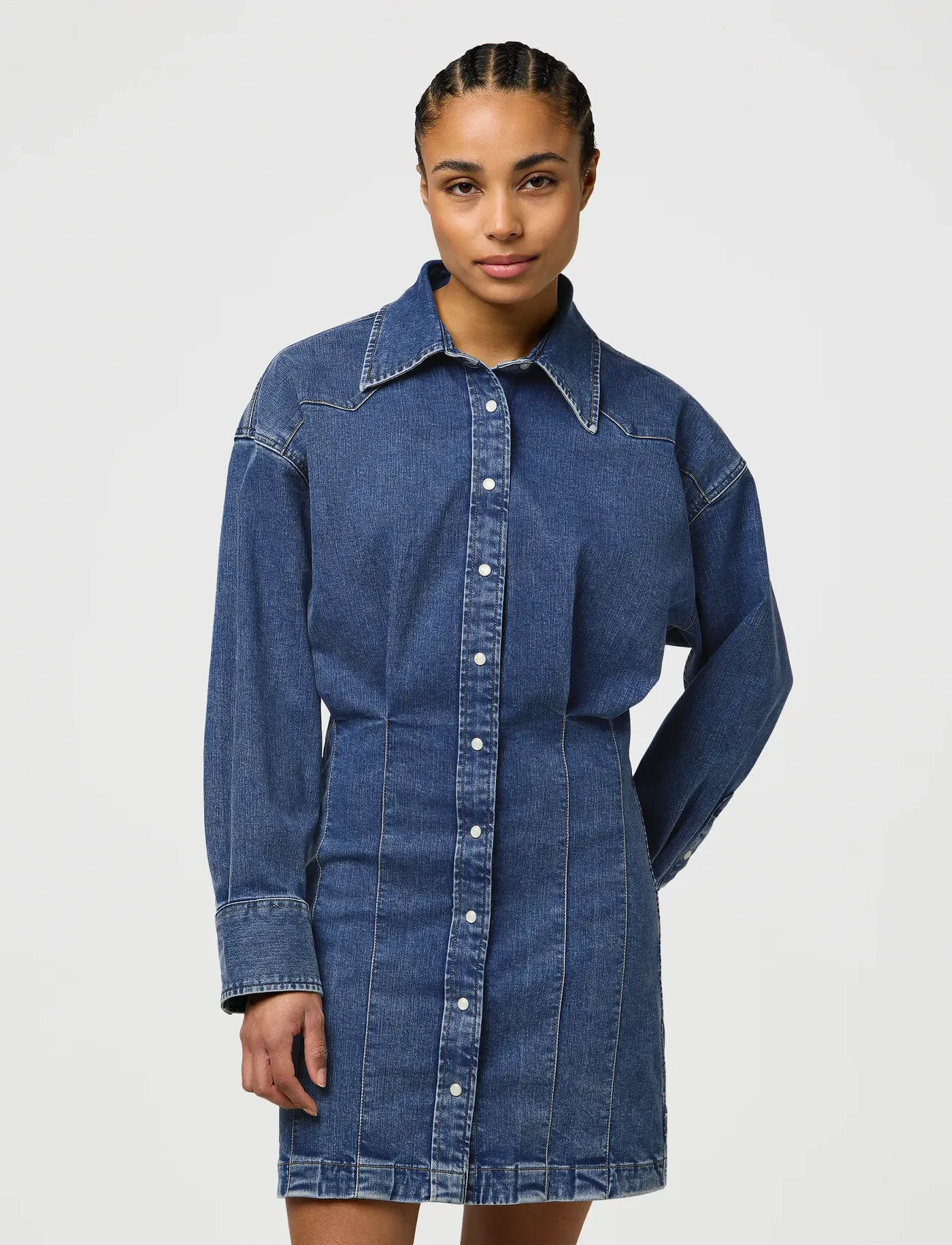 Wrangler Darted Skirt Dress, S, Blue, Kjoler > Kort Kjole, Dame