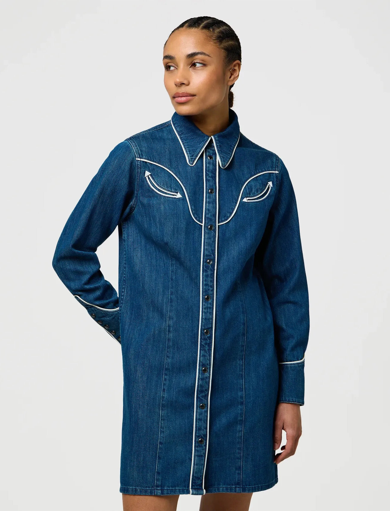 Wrangler Piped Shirt Dress, S, Blue, Kjoler > Skjortekjoler, Dame