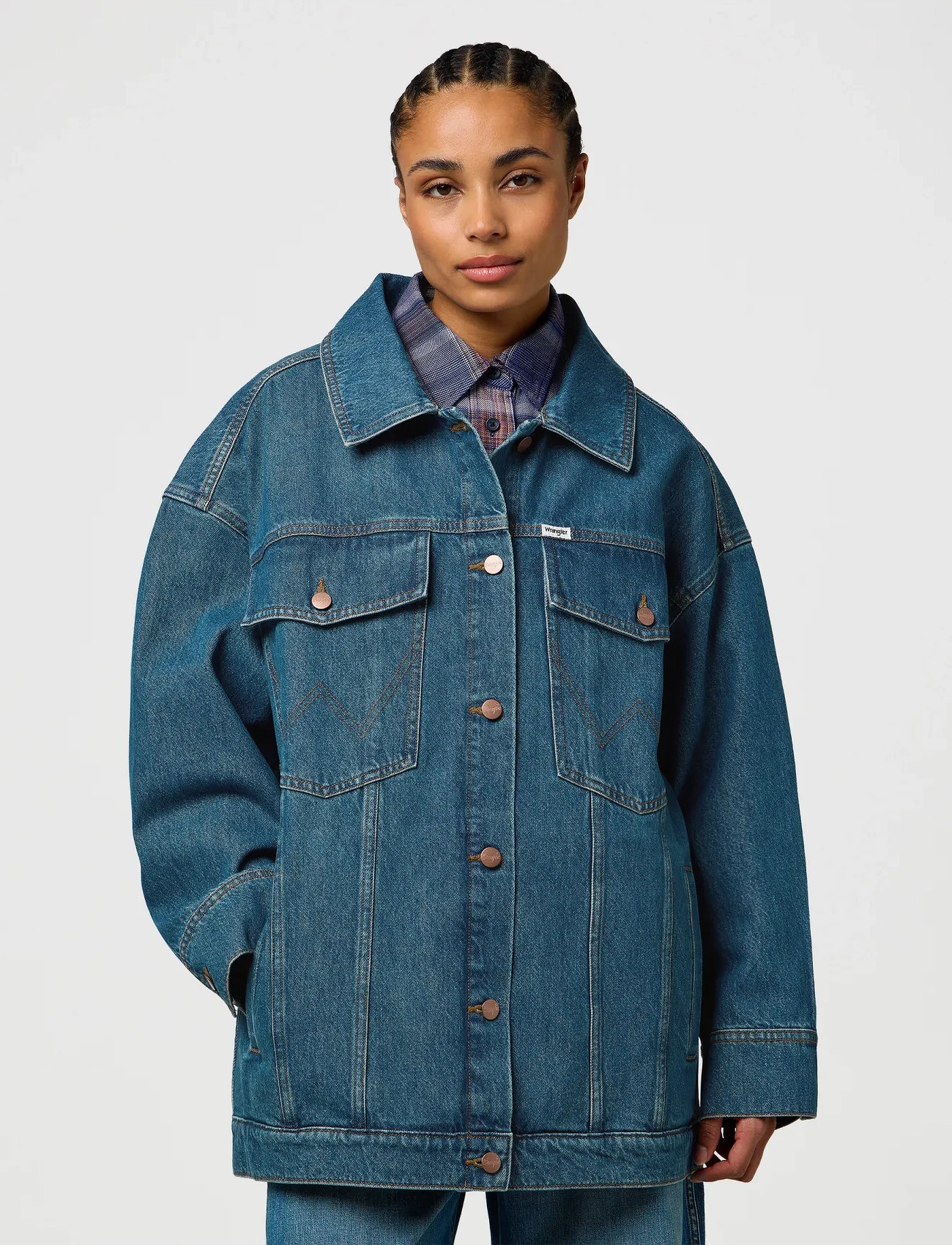 Wrangler Mega Trucker, M, Blue, Jakker > Denim, Dame