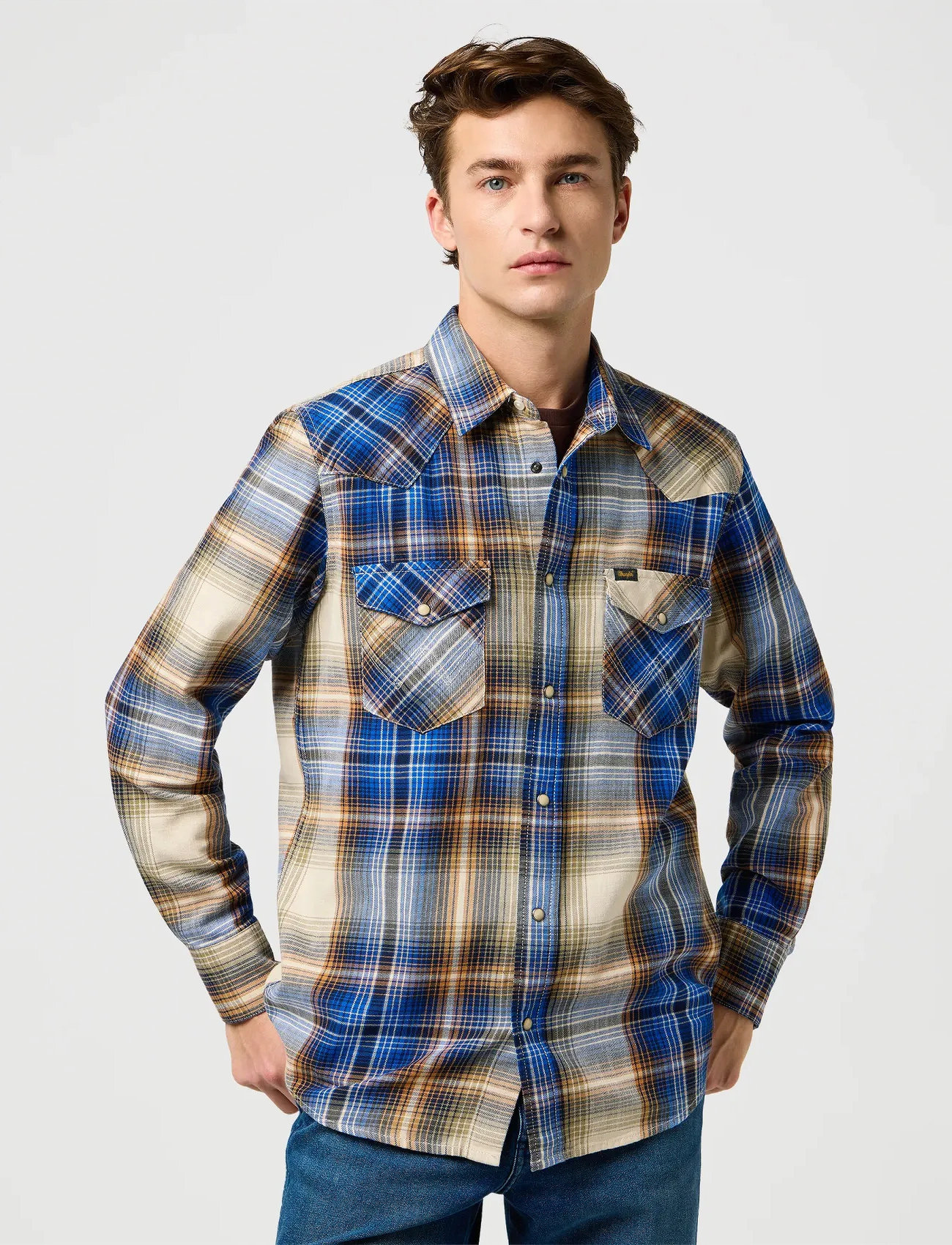 Wrangler Western Indigo Shirt, XL, Blue, Shirts > Checkered Shirt, Herre