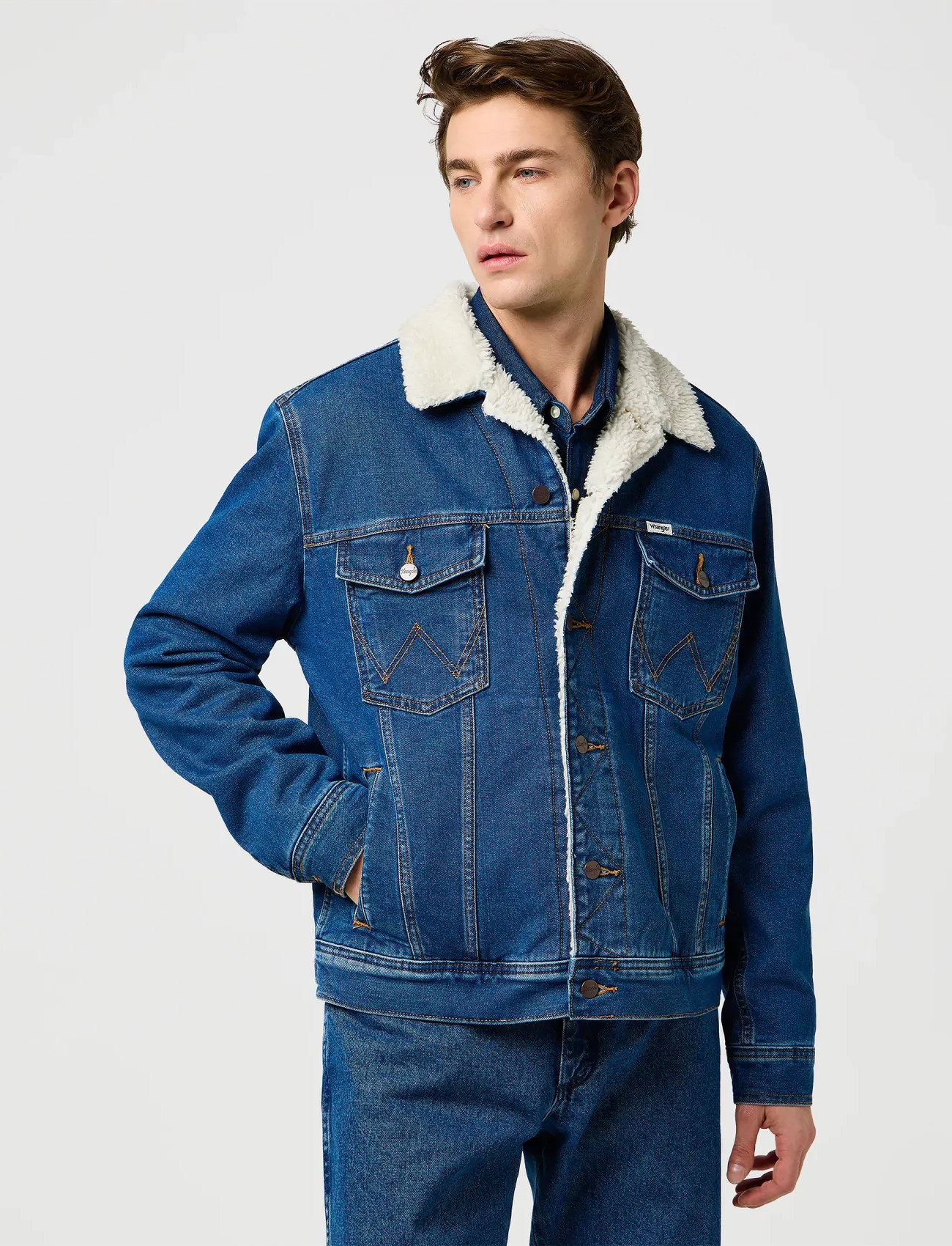 Wrangler Sherpa Classic Jacket, S, Blue, Denim > Lined Denim Jackets, Herre