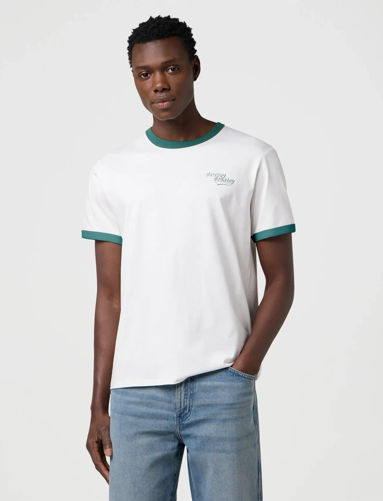 Wrangler Ringer Tee, L, White, T-Shirts > Kortærmede, Herre