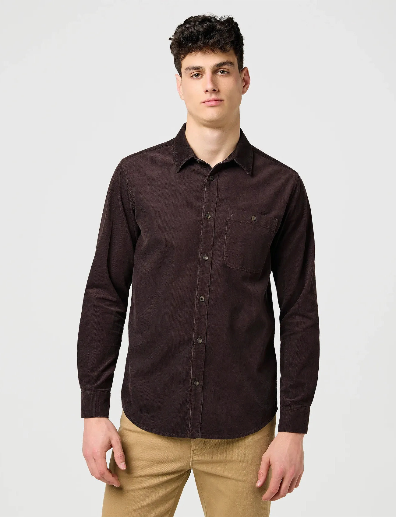 Wrangler 1 Pkt Corduroy Shirt, S, Brown, Shirts > Corduroy Shirts, Herre