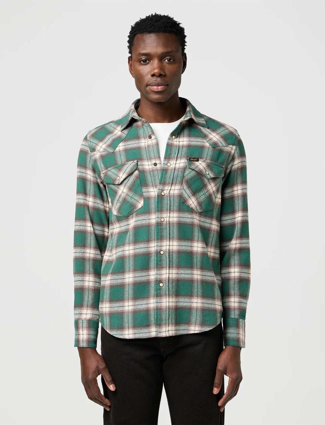 Wrangler Western Shirt, XXL, Green, Shirts > Checkered Shirt, Herre