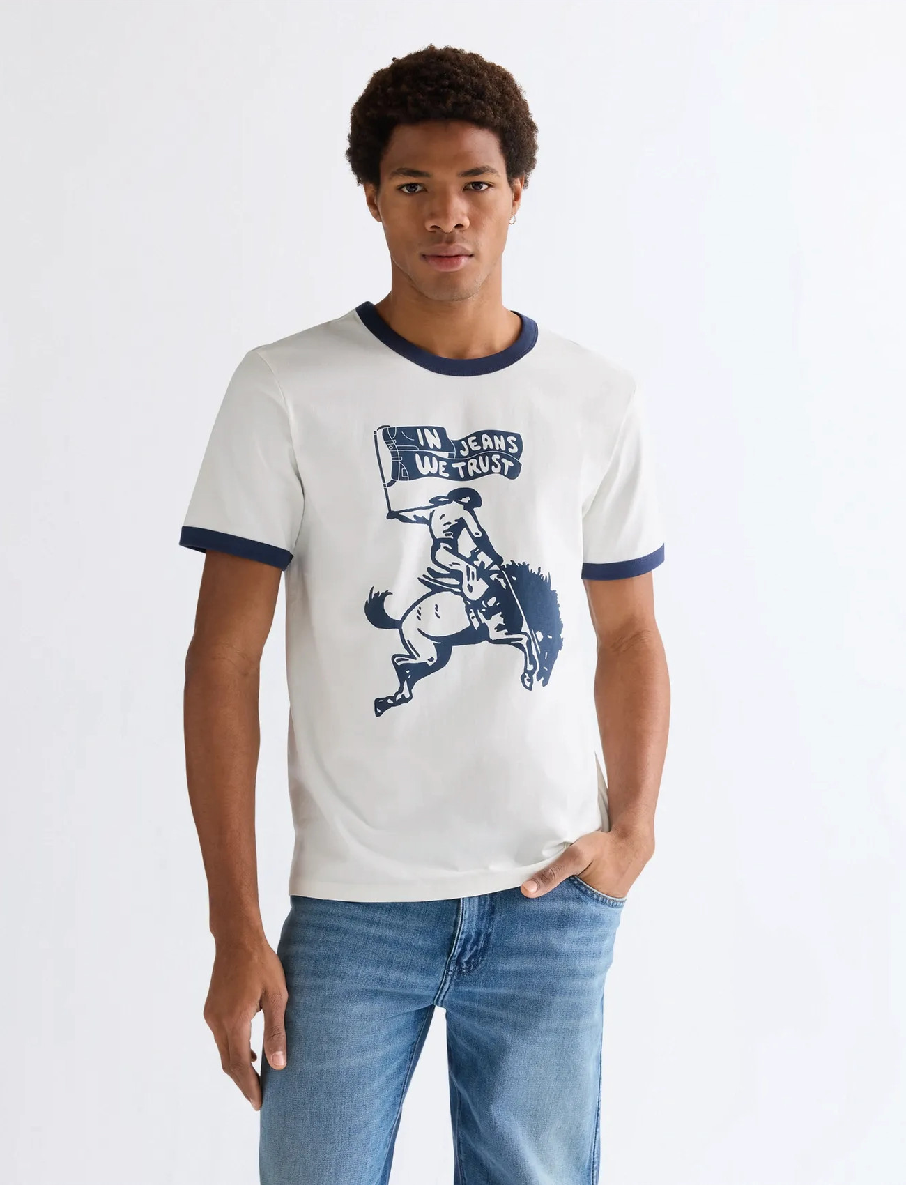 Wrangler Ringer Tee, L x 00, Cream, T-Shirts > Kortærmede, Herre
