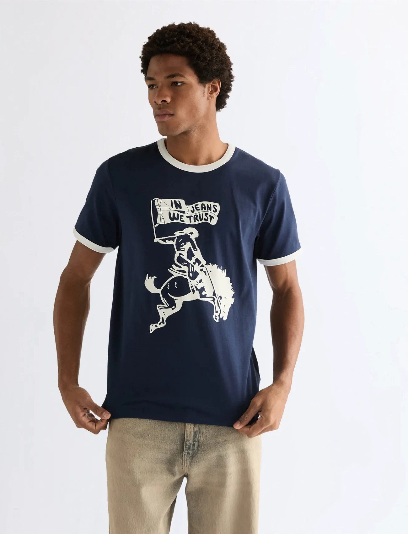Wrangler Ringer Tee, XL x 00, Navy, T-Shirts > Kortærmede, Herre