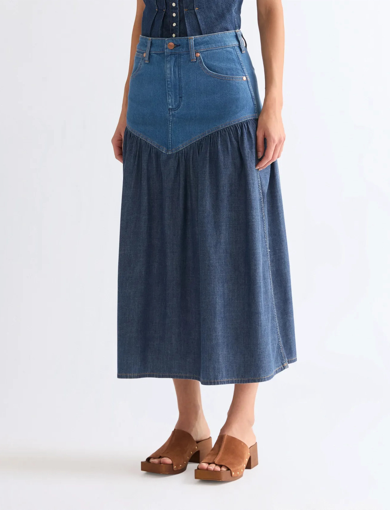 Wrangler Basque Waist Skirt, L x 00, Blue, Nederdele > Maxi Nederdele, Dame
