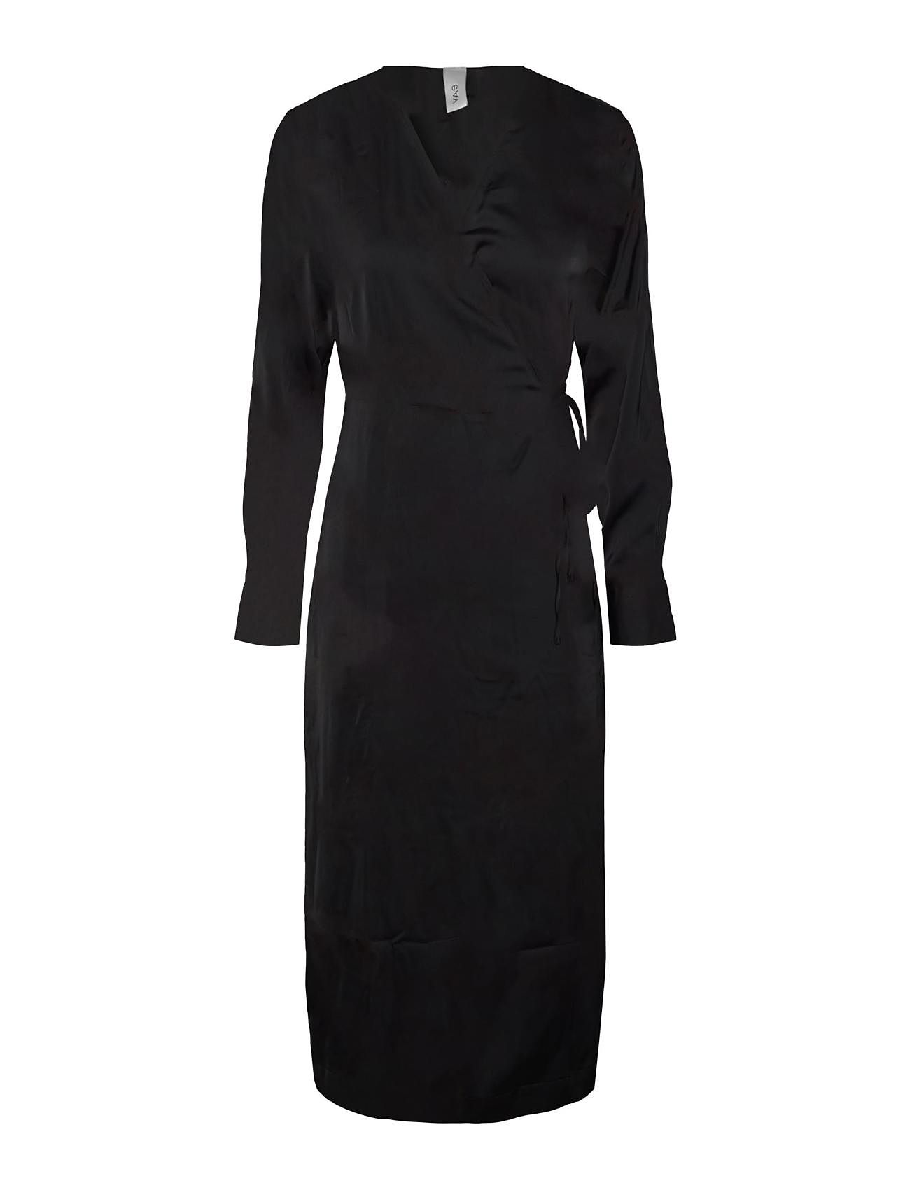 Yaspella Ls Wrap Midi Dress S. Noos Knelang Kjole Black YAS