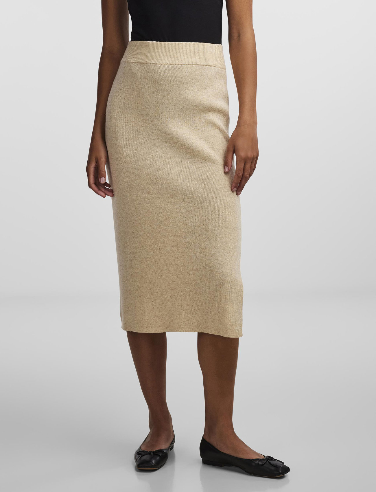 YAS Yasassi Hw Midi Knit Skirt S. Noos, XL, White, Nederdele > Knælange Og Midi, Dame