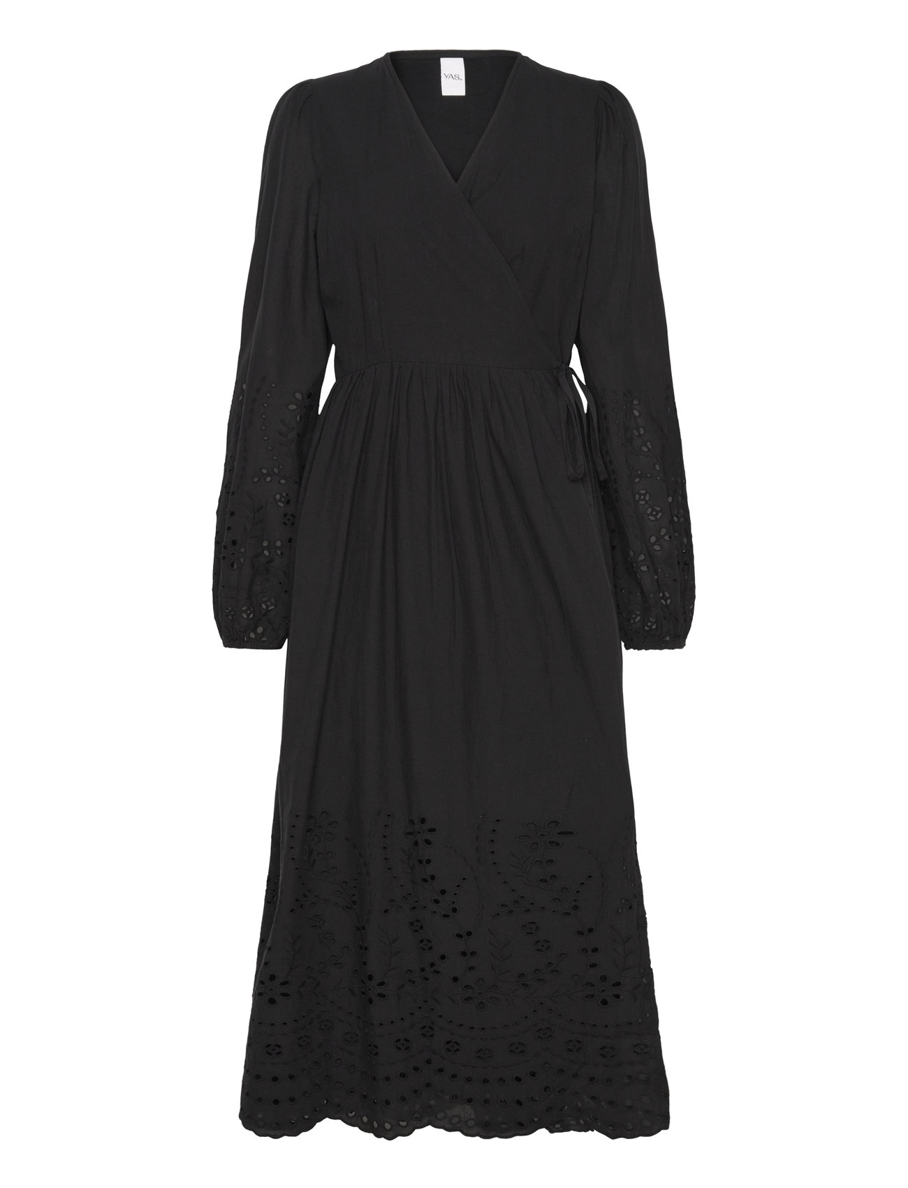 Yasluma Ls Long Wrap Dress S. Noos Knelang Kjole Black YAS