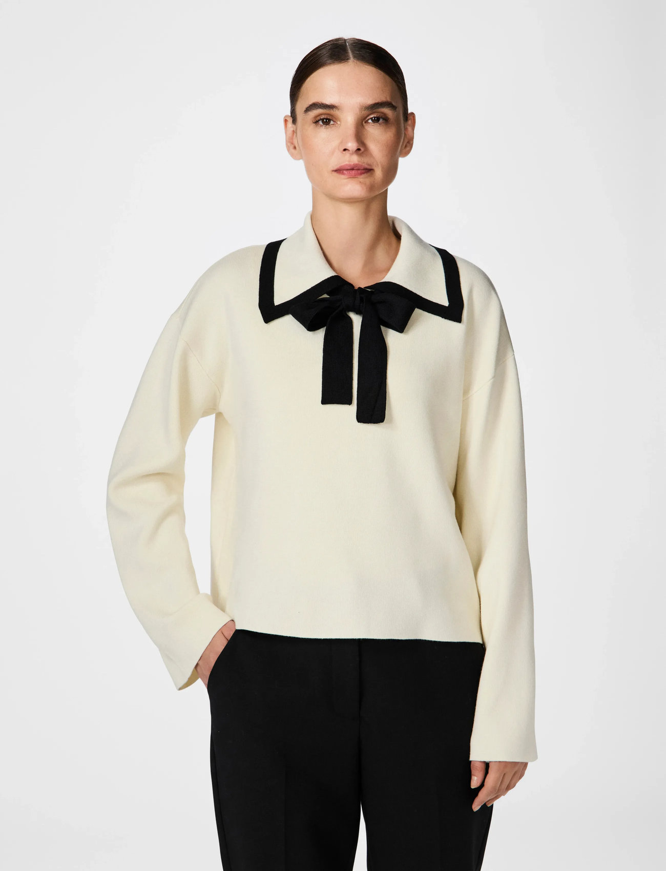 YAS Yasjosie Ls Bow Knit Top, M, Cream, Strik > Trøjer, Dame
