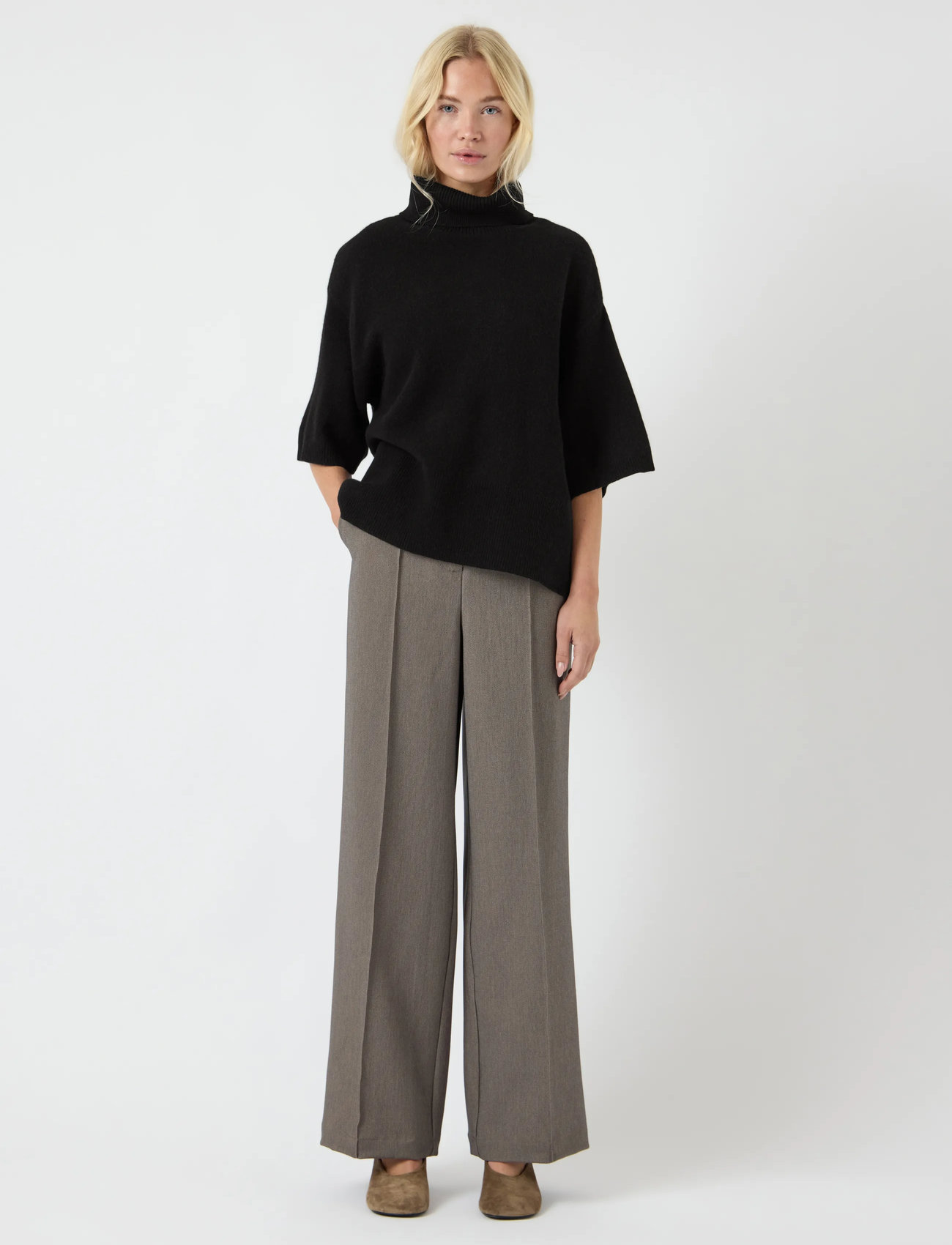 YAS Yasemila 2/4 Wool Knit Pullover S. Noos, XXL, Black, Strik > Rullekrave, Dame