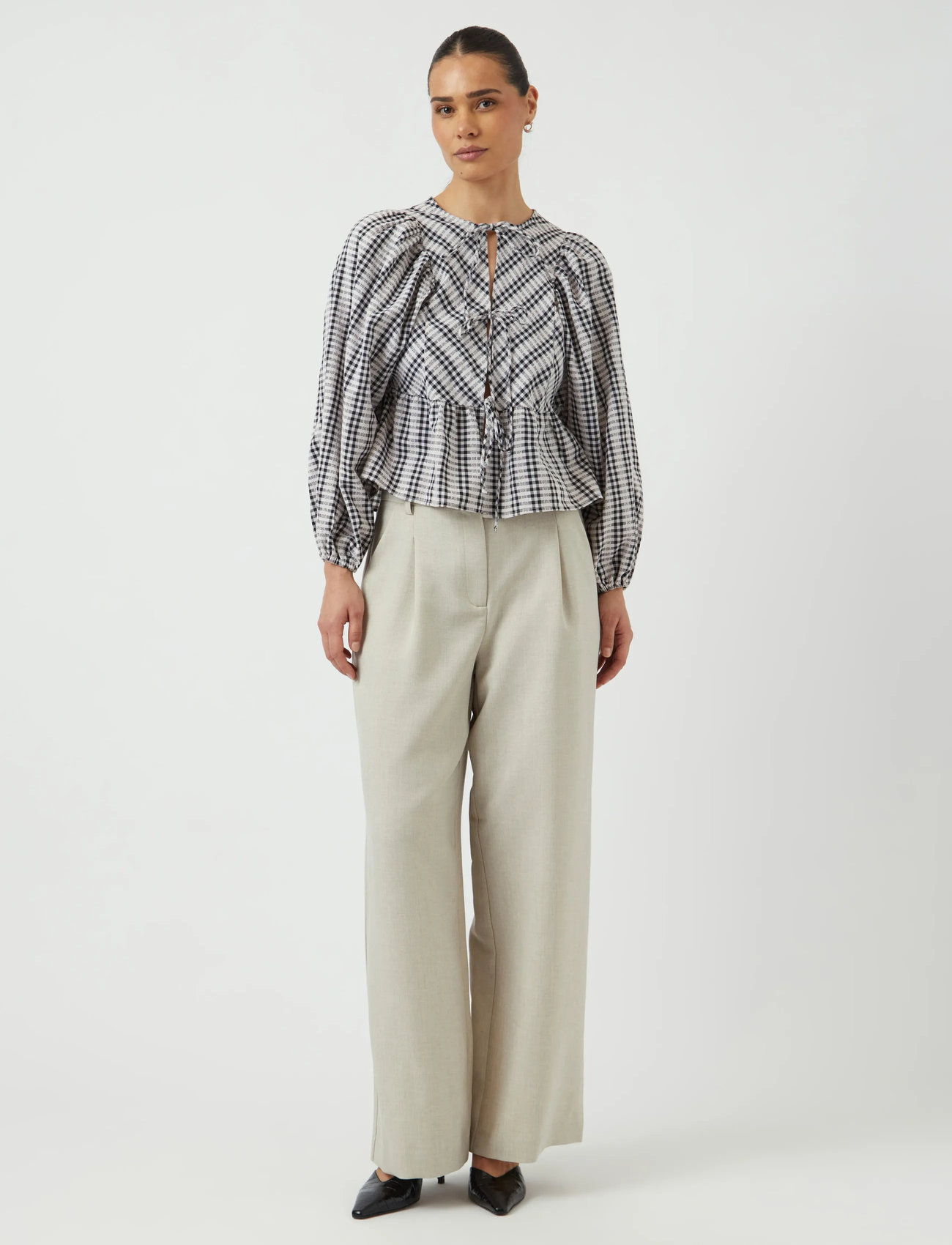 YAS Yascelli Ls Tie Top, 40, Grey, Bluser > Langærmede, Dame