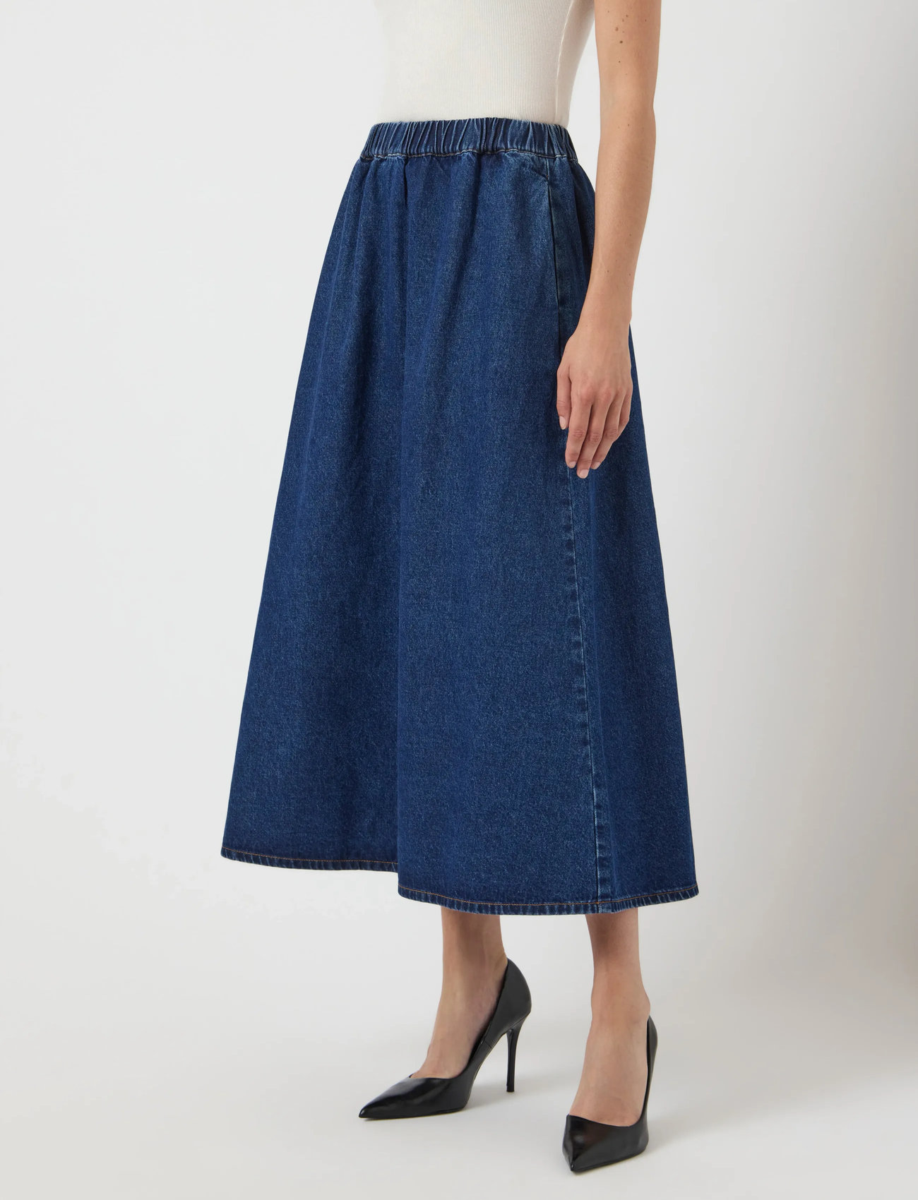 YAS Yascotma Hw Long Denim Skirt S. - D2D, 34, Navy, Nederdele > Knælange Og Midi Nederdele, Dame