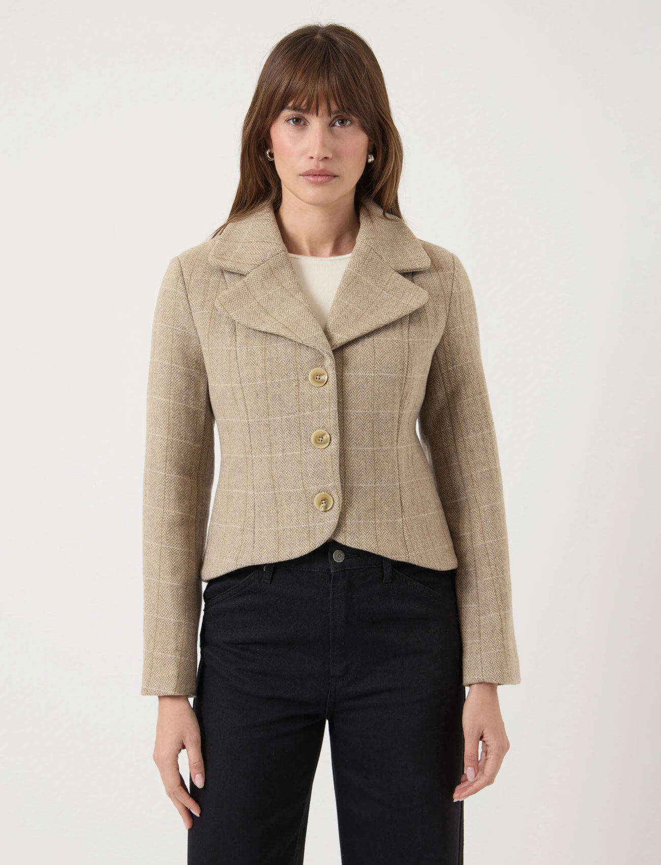 YAS Yasthela Ls Wool Blend Short Jacket - Ex, 38, Beige, Blazere > Enkeltradede Blazere, Dame