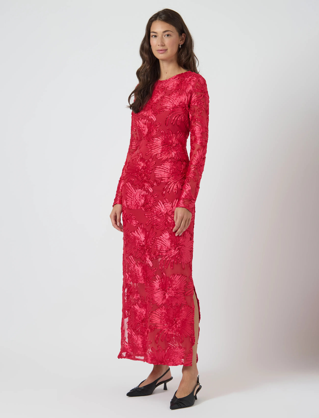 YAS Yasfloree Ls Long Dress - D2D, S, Red, Kjoler > Maxikjole, Dame