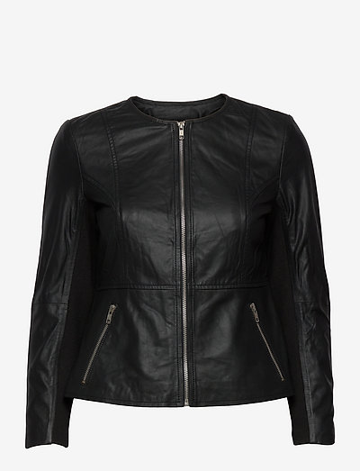 petite collarless leather jacket