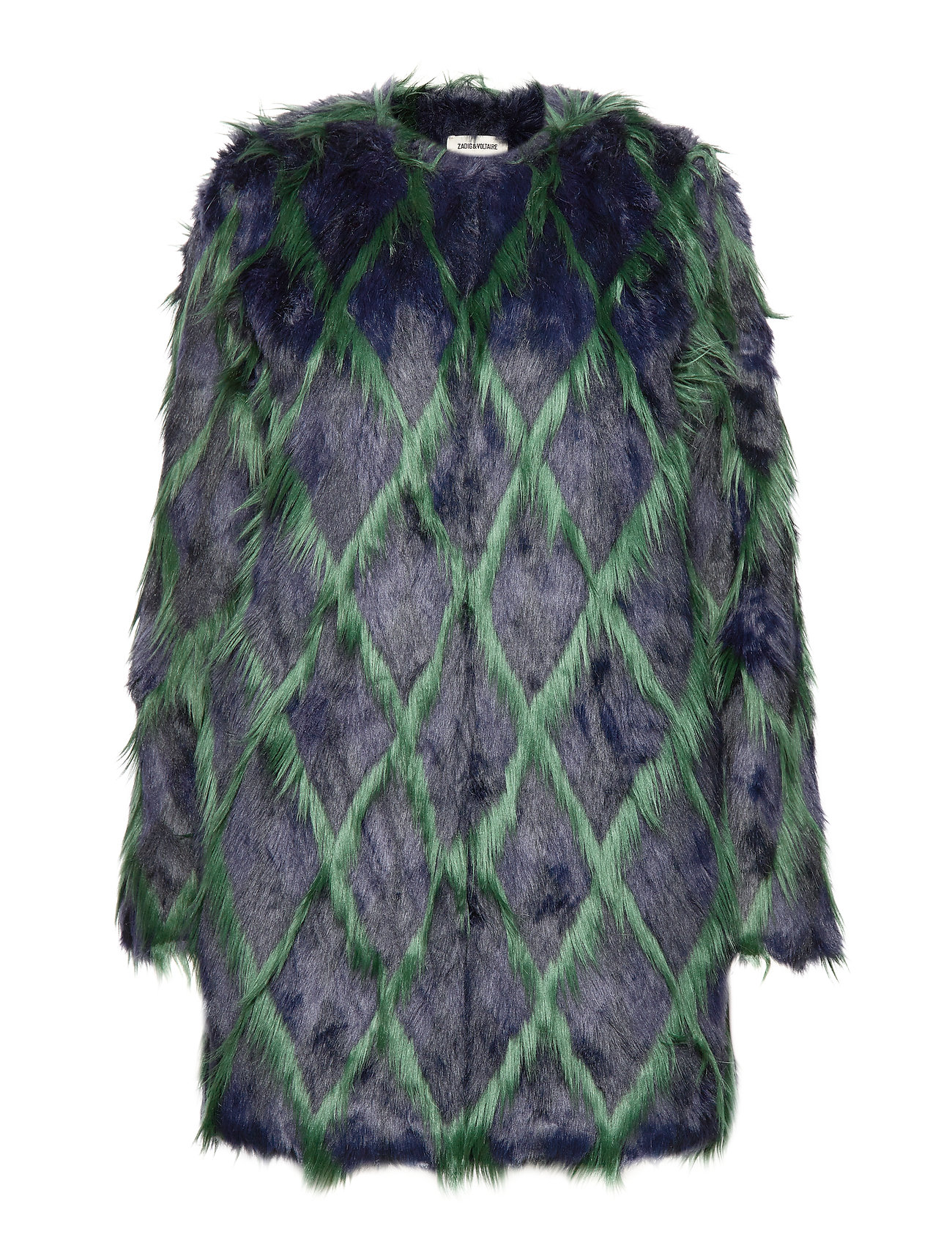 Zadig & Voltaire Louisy Coat Fake Fur Arlequin Patern Outerwear Faux Grön [Color: NAVY ][Sex: Women ][Sizes: S,M ]