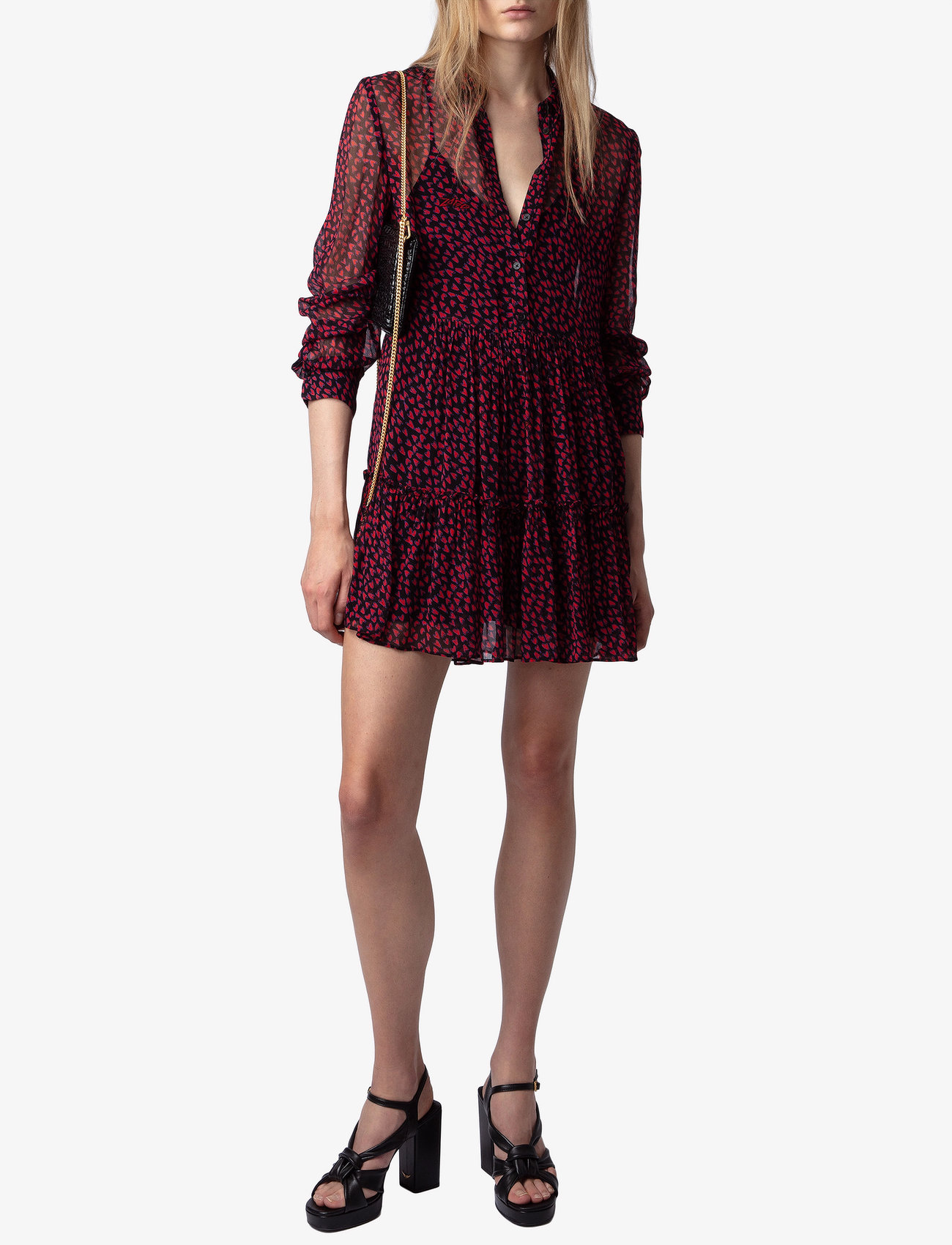 Zadig & Voltaire Razyele Mousseline Crush, S, Red, Designere > Korte Kjoler, Dame