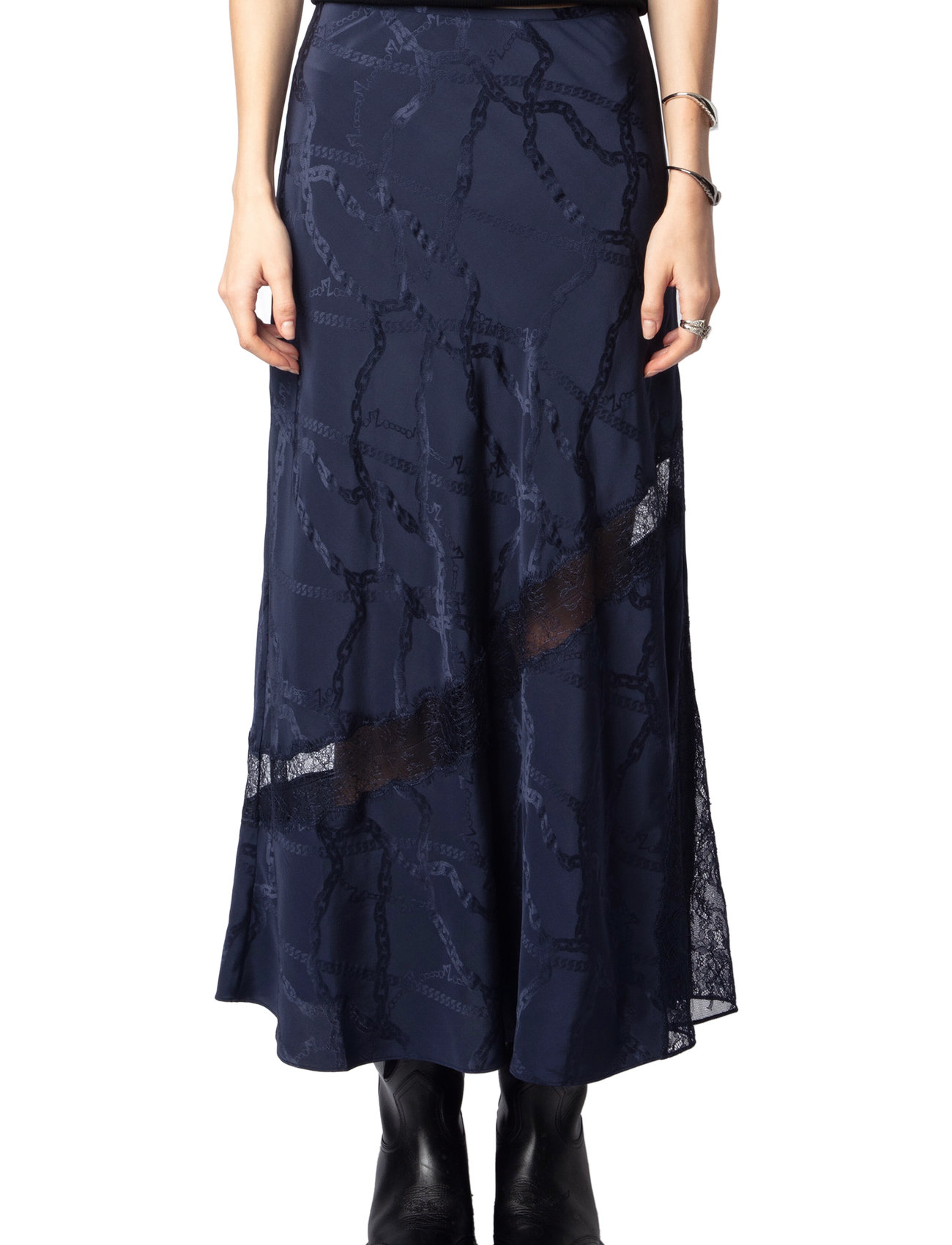 Zadig & Voltaire Jaylal Jac Chaines, 34, Navy, Designere > Knælange Og Midi Nederdele, Dame