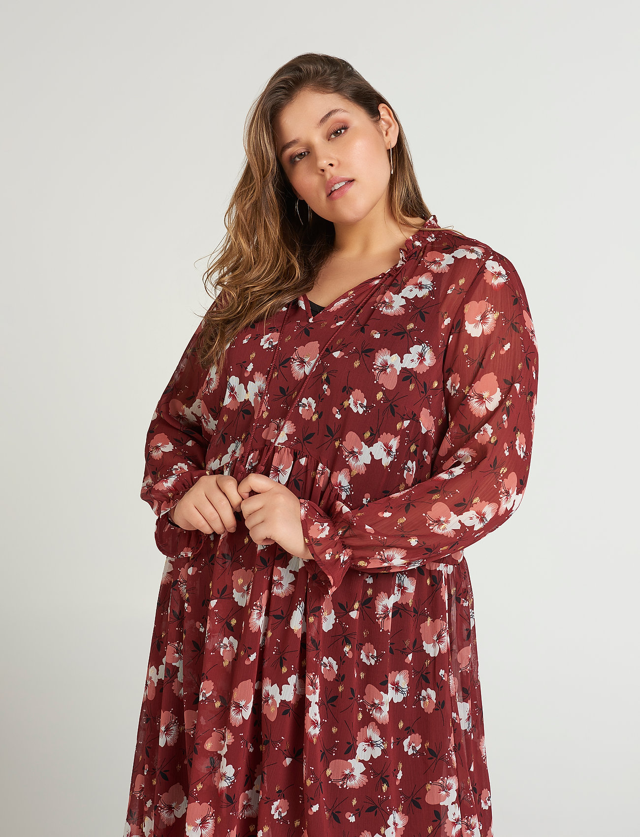 Dress Print Plus Size Long Sleeves (Red 