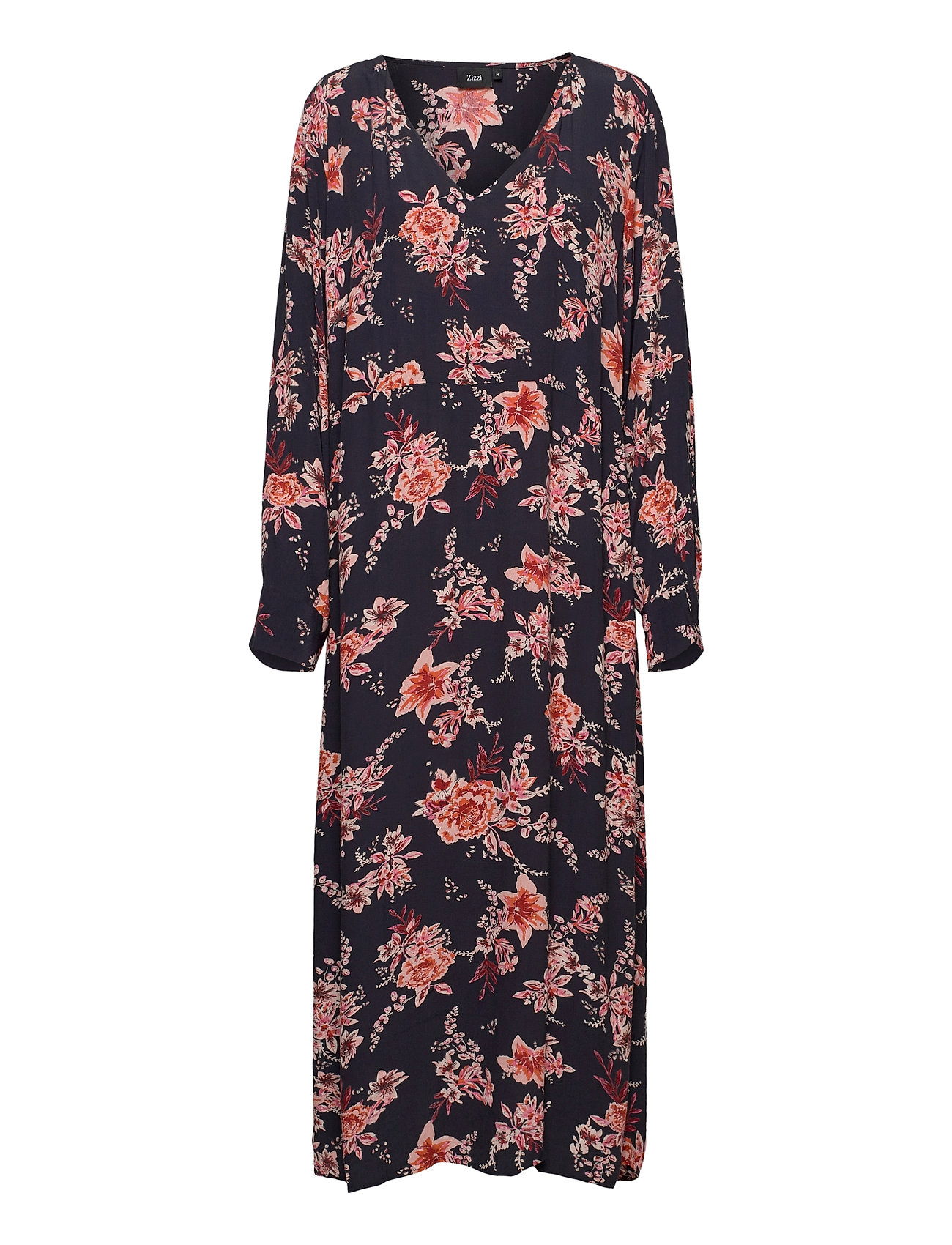 Dress Floral Print Plus Viscose Long Sleeves Polvipituinen Mekko Monivärinen/Kuvioitu Zizzi