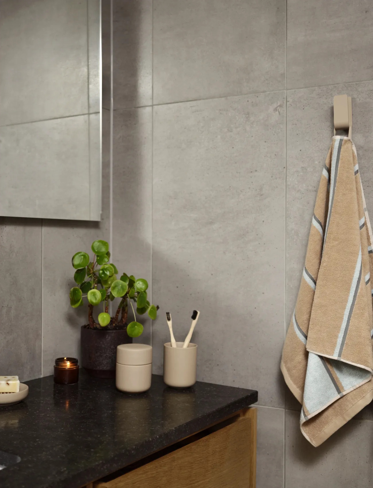 Zone Denmark Håndklæde Sauna 50X100 Camel/Ice Blue/Olive Green, 100X50X0.5 cm x 100, Beige, Håndklæder & Badehåndklæder > Badehåndklæder, Unisex